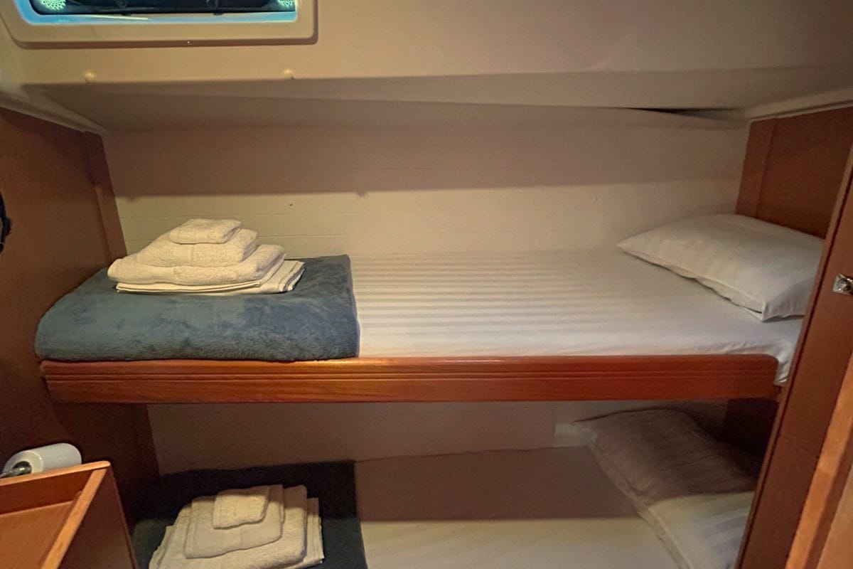 Cabin on Leonidas V, a Bavaria Cruiser 51 sailboat at Athens, Greece