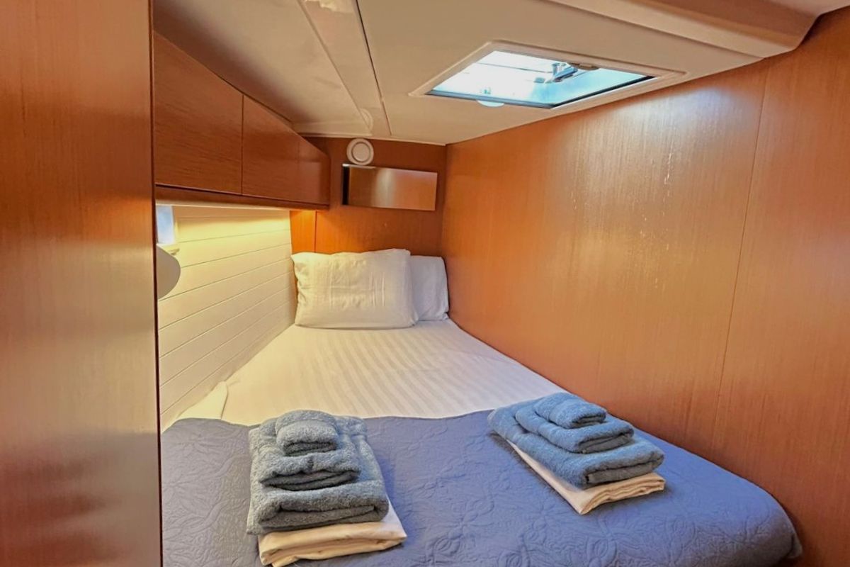 Cabin on Leonidas V, a Bavaria Cruiser 51 sailboat at Athens, Greece