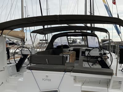 Cockpit of Potter, a Dufour 470 sailboat at Olbia, Italy