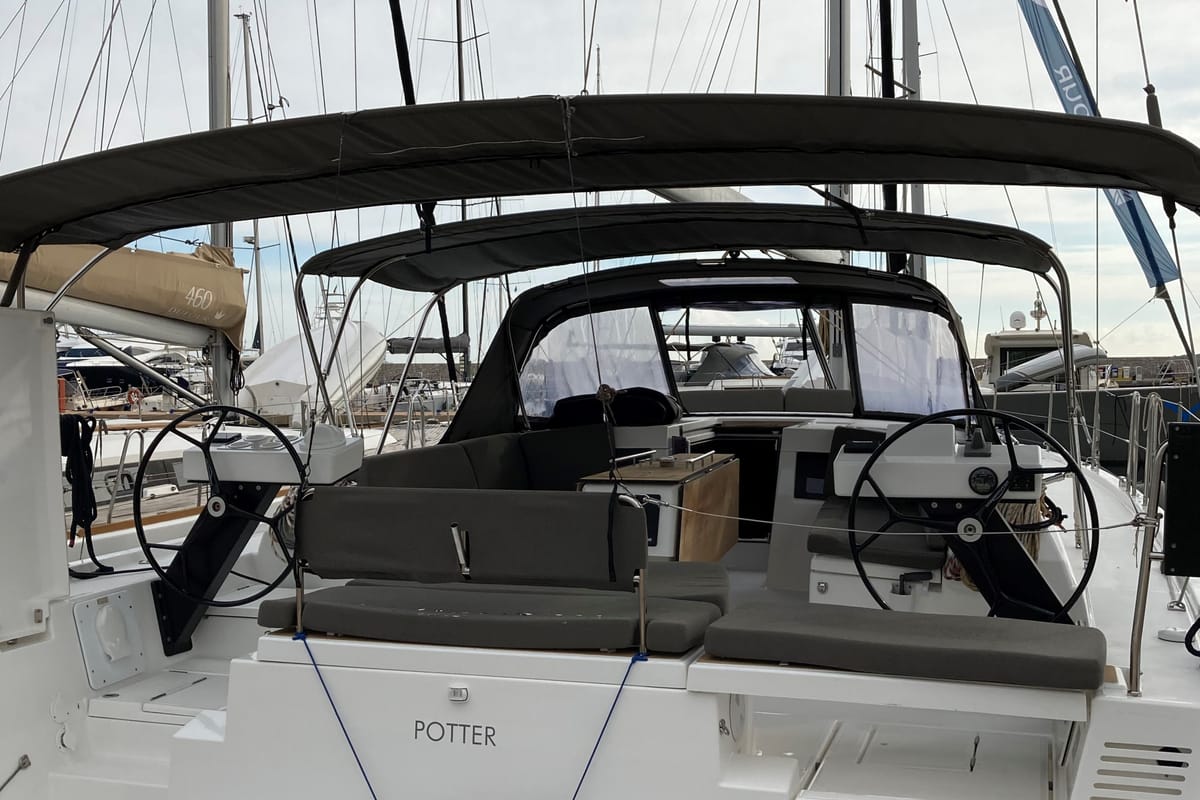 Cockpit of Potter, a Dufour 470 sailboat at Olbia, Italy