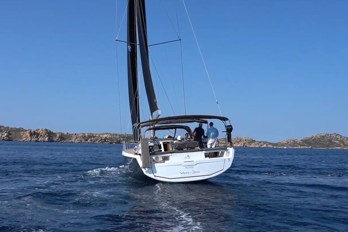 Exterior view of Potter, a Dufour 470 sailboat at Olbia, Italy