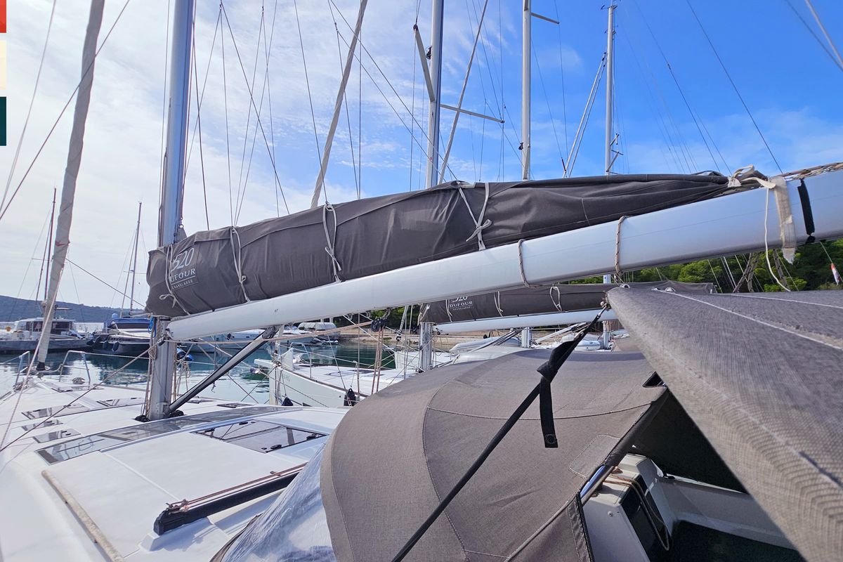 Exterior view of Maverick, a Dufour 520 GL sailboat at Općina Rogoznica, Croatia