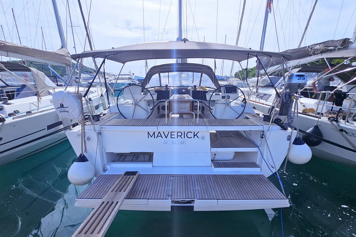 Exterior view of Maverick, a Dufour 520 GL sailboat at Općina Rogoznica, Croatia