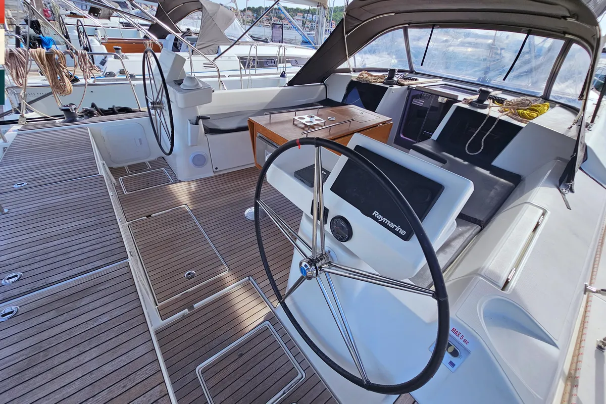 Cockpit of Maverick, a Dufour 520 GL sailboat at Općina Rogoznica, Croatia