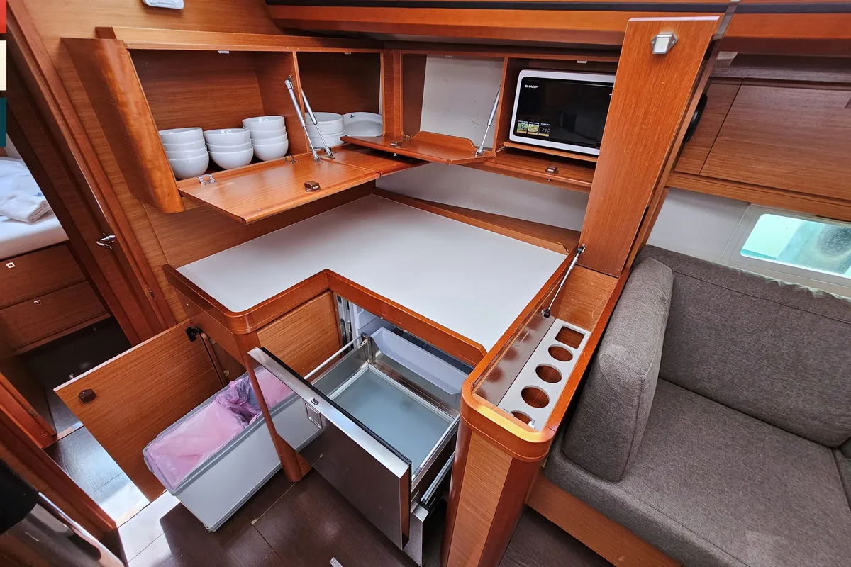 Salon of Maverick, a Dufour 520 GL sailboat at Općina Rogoznica, Croatia