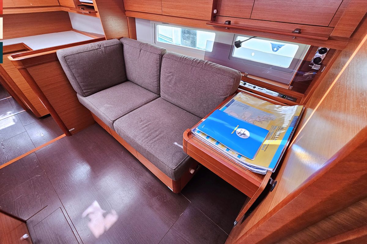 Salon of Maverick, a Dufour 520 GL sailboat at Općina Rogoznica, Croatia