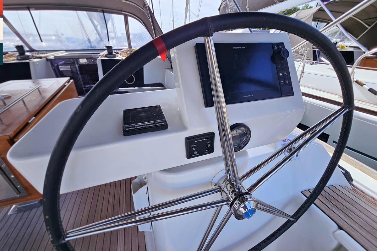 Cockpit of Maverick, a Dufour 520 GL sailboat at Općina Rogoznica, Croatia