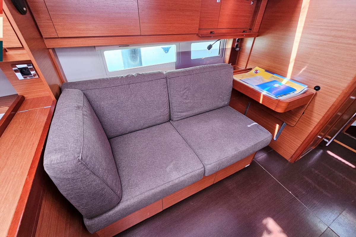 Salon of Maverick, a Dufour 520 GL sailboat at Općina Rogoznica, Croatia