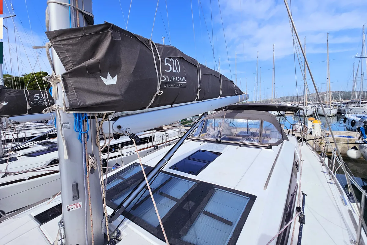 Exterior view of Maverick, a Dufour 520 GL sailboat at Općina Rogoznica, Croatia
