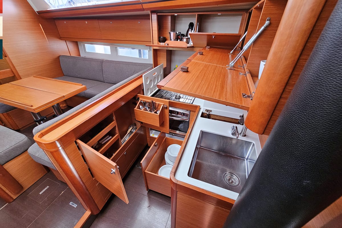 Galley of Maverick, a Dufour 520 GL sailboat at Općina Rogoznica, Croatia
