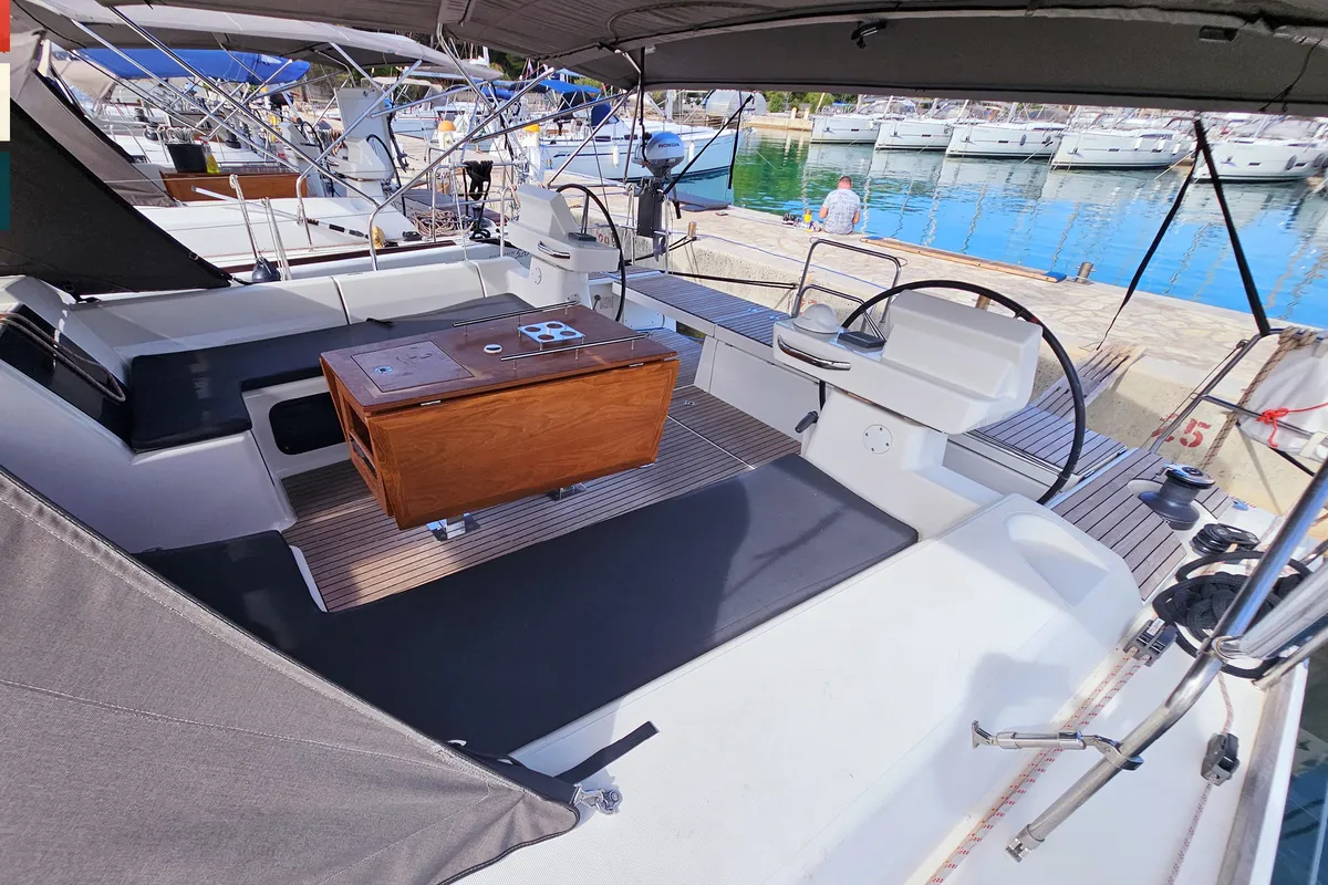 Deck of Maverick, a Dufour 520 GL sailboat at Općina Rogoznica, Croatia