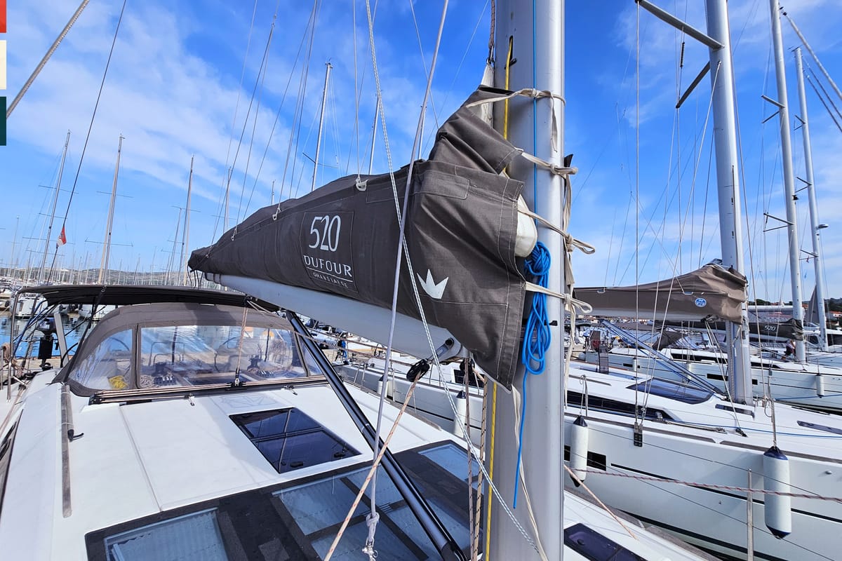 Exterior view of Maverick, a Dufour 520 GL sailboat at Općina Rogoznica, Croatia
