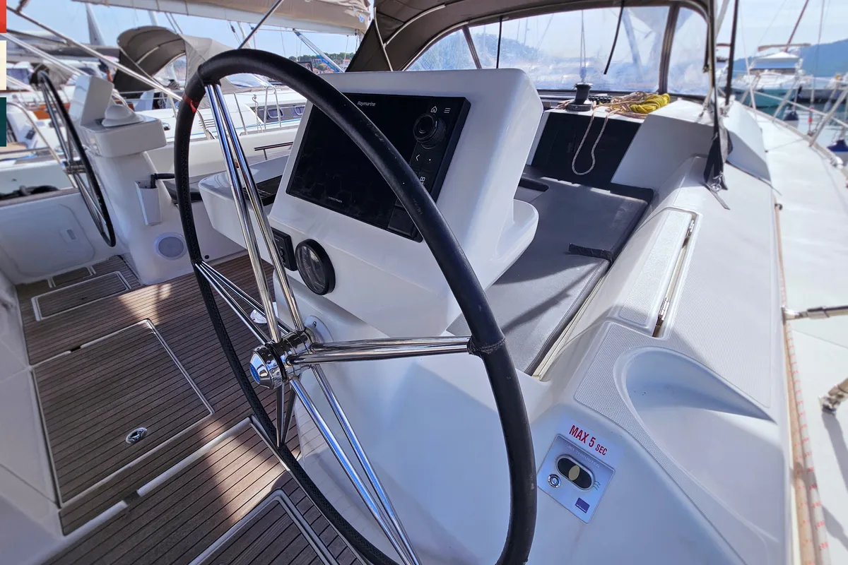 Cockpit of Maverick, a Dufour 520 GL sailboat at Općina Rogoznica, Croatia