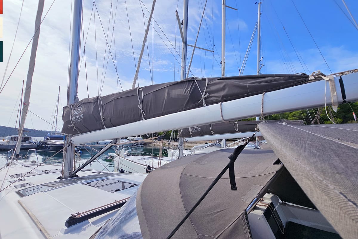 Exterior view of Maverick, a Dufour 520 GL sailboat at Općina Rogoznica, Croatia