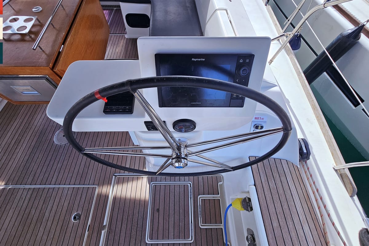 Cockpit of Maverick, a Dufour 520 GL sailboat at Općina Rogoznica, Croatia