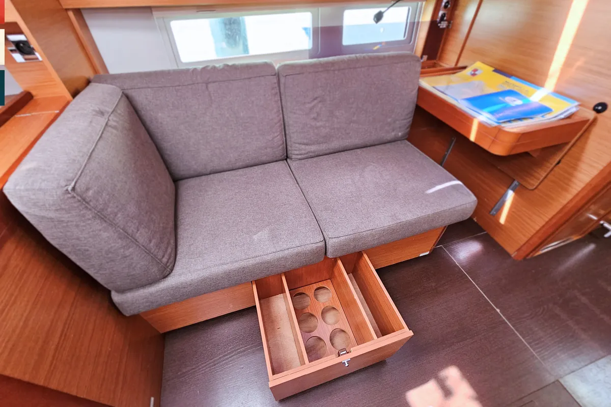 Salon of Maverick, a Dufour 520 GL sailboat at Općina Rogoznica, Croatia
