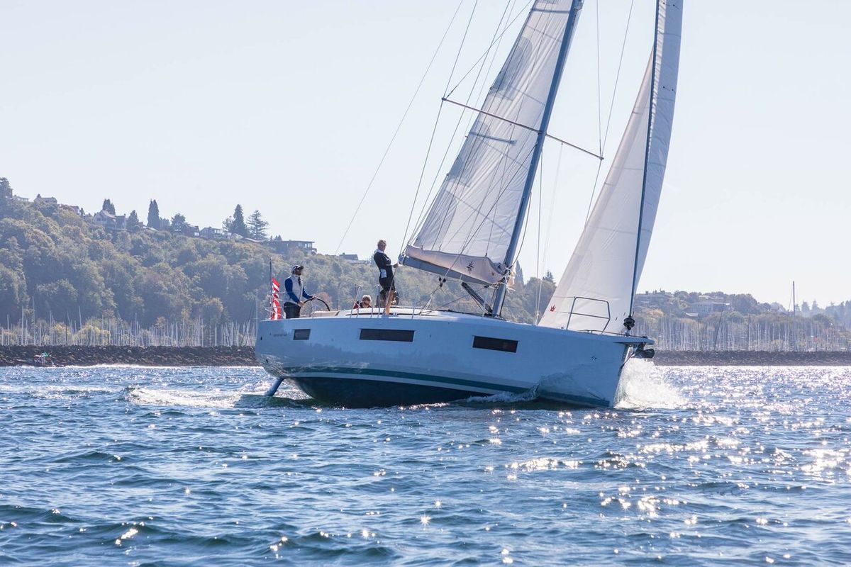 Exterior view of Trinity, a Jeanneau Sun Odyssey 440 sailboat at Fethiye, Turkey