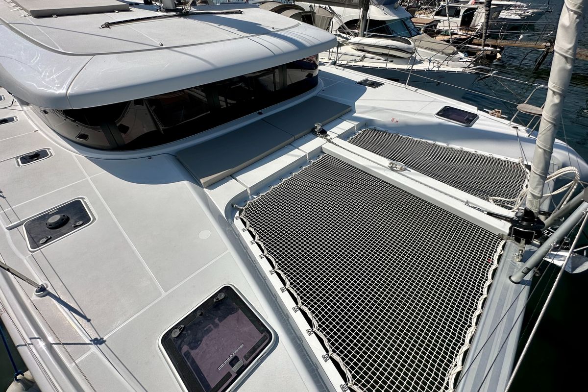 Deck of Sail Proteus, a Lagoon 42 catamaran at Fethiye, Turkey