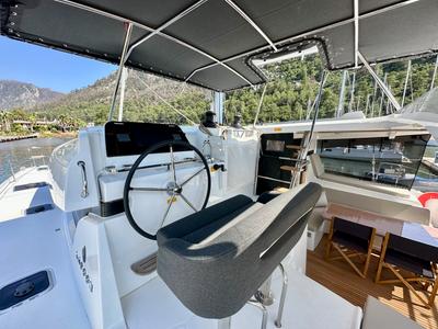 Cockpit of Sail Proteus, a Lagoon 42 catamaran at Fethiye, Turkey