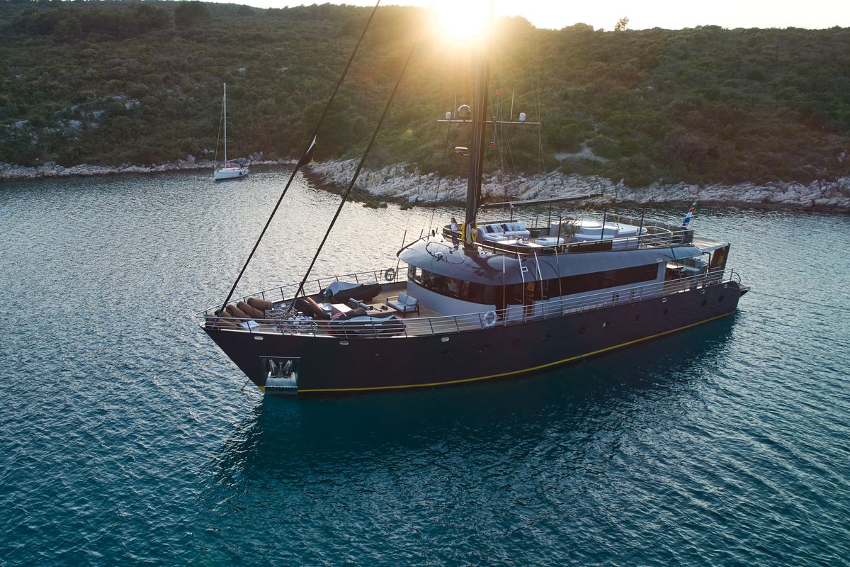 Exterior view of Rara Avis, a Gulet Luxury Sailing Yacht yacht at Split, Croatia