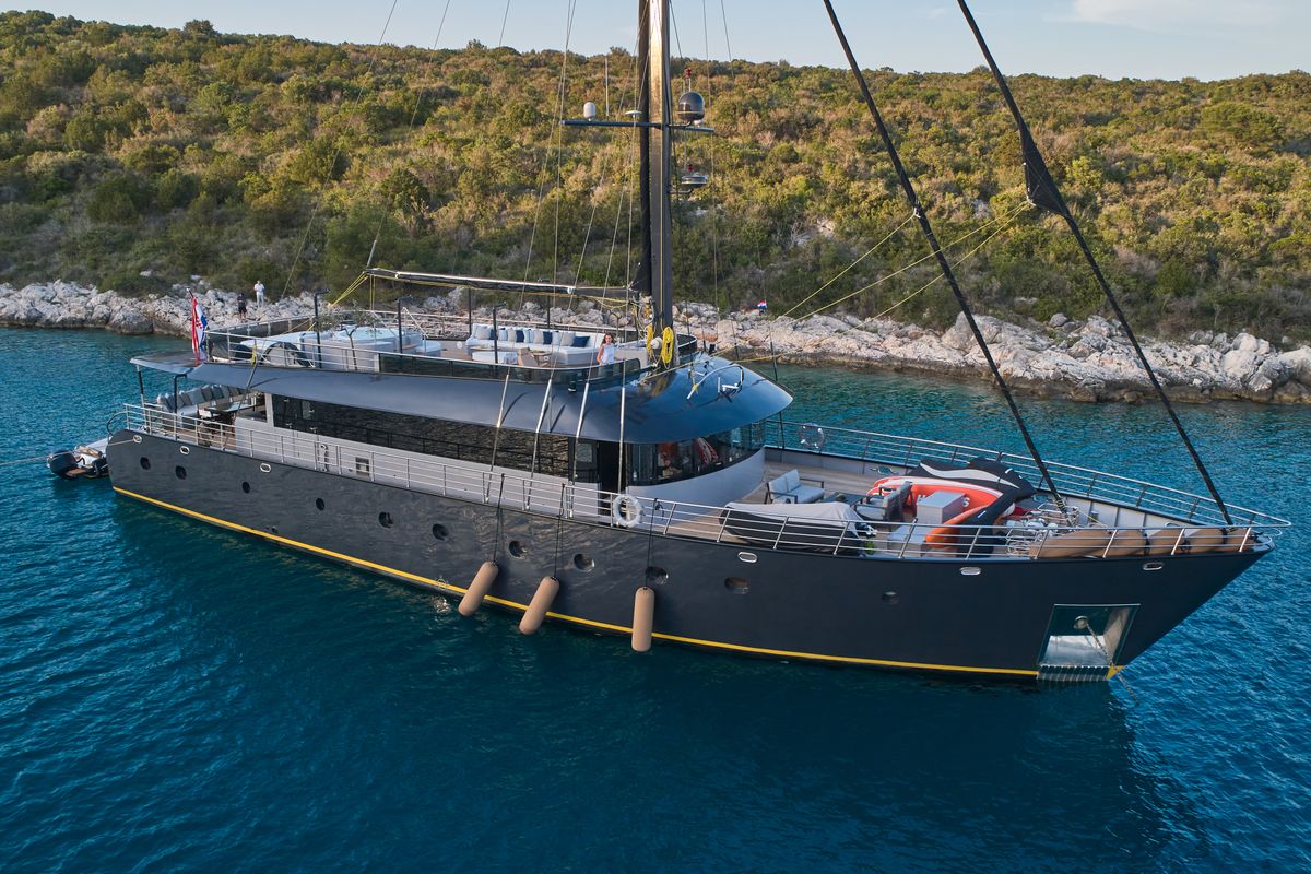 Exterior view of Rara Avis, a Gulet Luxury Sailing Yacht yacht at Split, Croatia
