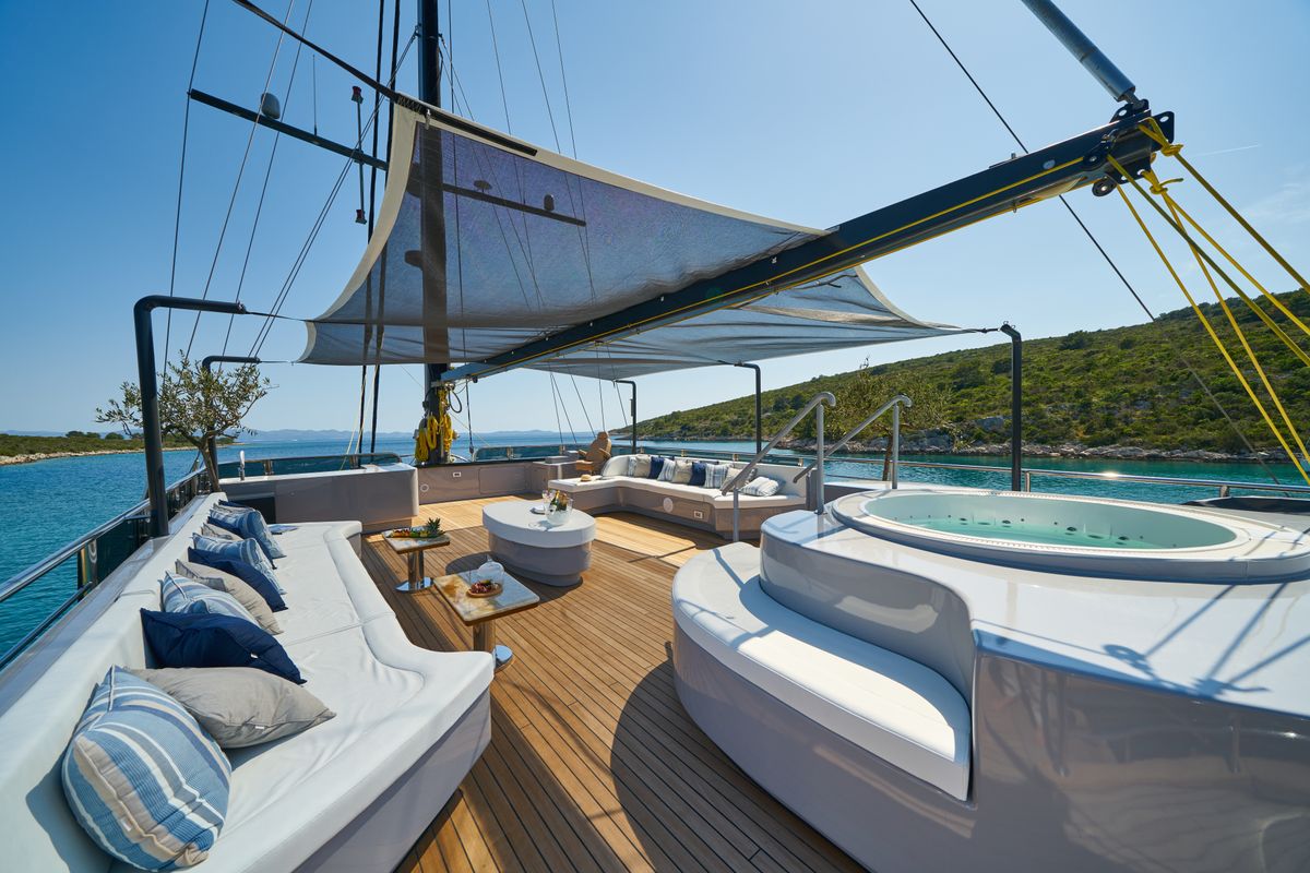 Deck of Rara Avis, a Gulet Luxury Sailing Yacht yacht at Split, Croatia