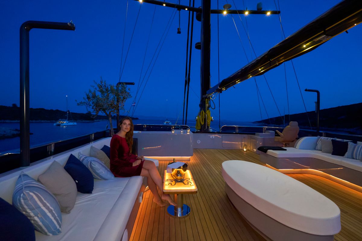 Deck of Rara Avis, a Gulet Luxury Sailing Yacht yacht at Split, Croatia