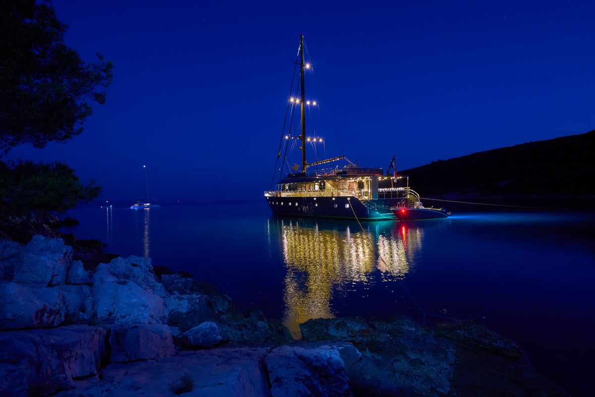 Exterior view of Rara Avis, a Gulet Luxury Sailing Yacht yacht at Split, Croatia
