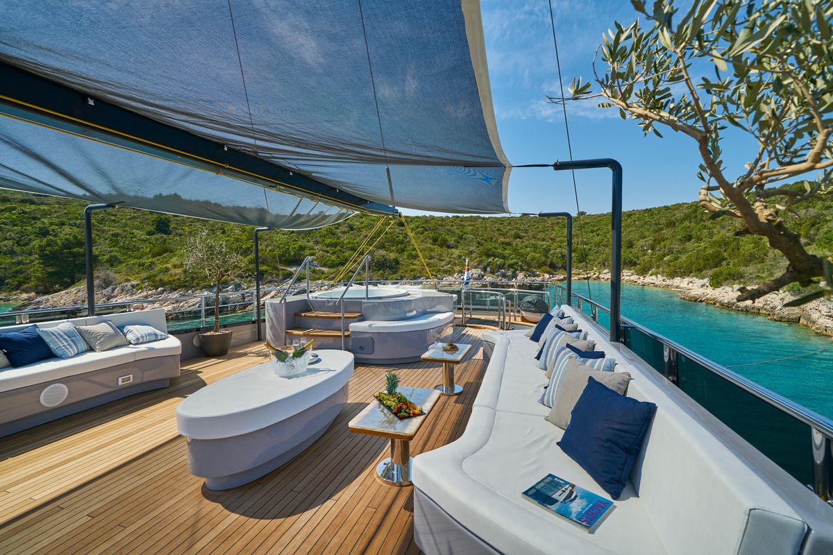 Deck of Rara Avis, a Gulet Luxury Sailing Yacht yacht at Split, Croatia