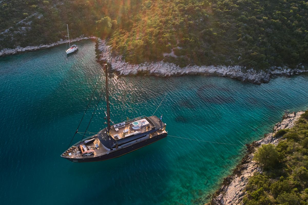 Exterior view of Rara Avis, a Gulet Luxury Sailing Yacht yacht at Split, Croatia