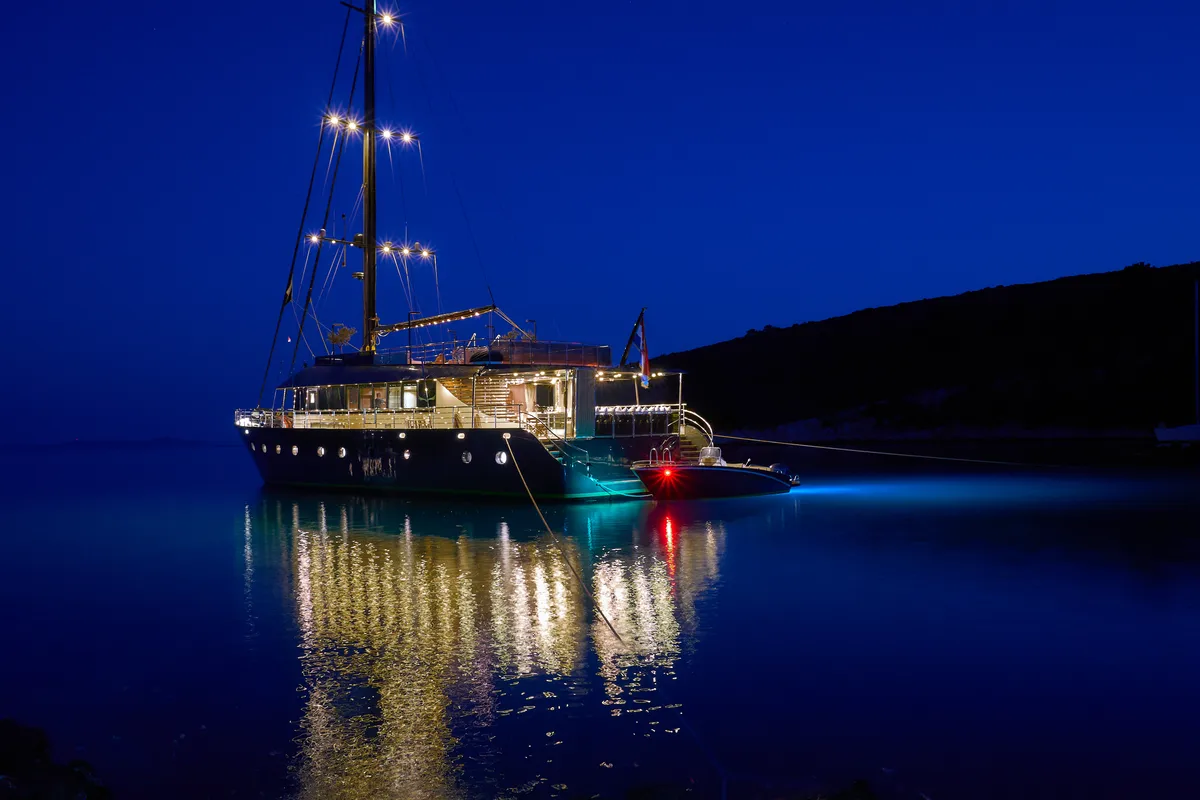 Exterior view of Rara Avis, a Gulet Luxury Sailing Yacht yacht at Split, Croatia
