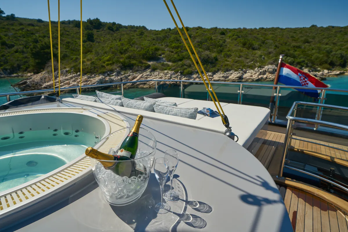 Deck of Rara Avis, a Gulet Luxury Sailing Yacht yacht at Split, Croatia