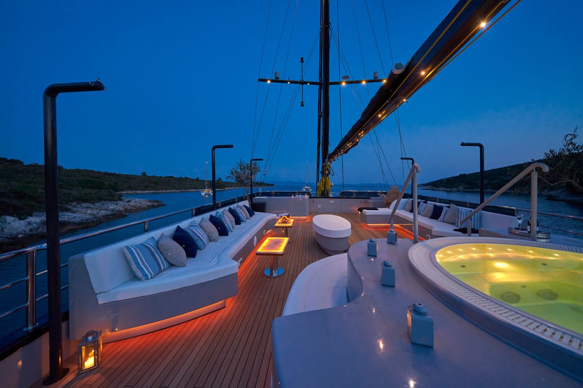Deck of Rara Avis, a Gulet Luxury Sailing Yacht yacht at Split, Croatia