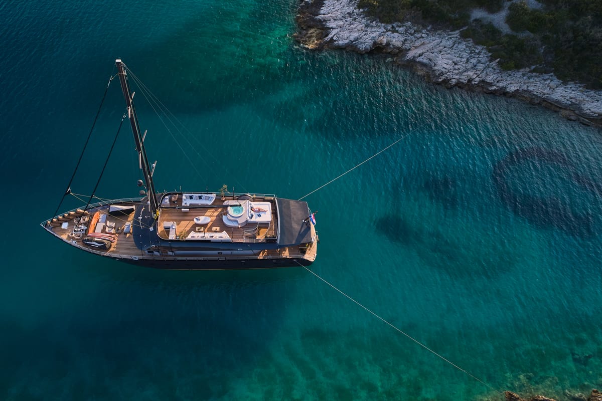 Exterior view of Rara Avis, a Gulet Luxury Sailing Yacht yacht at Split, Croatia