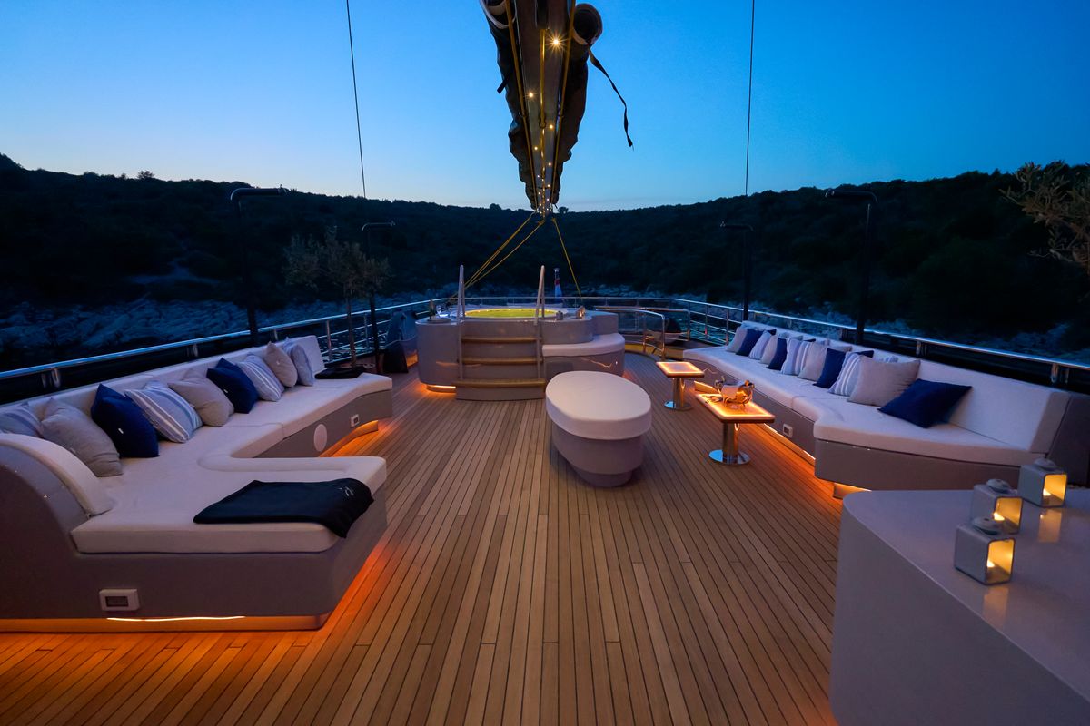 Deck of Rara Avis, a Gulet Luxury Sailing Yacht yacht at Split, Croatia