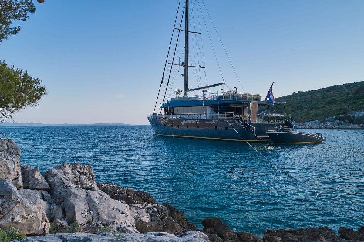Exterior view of Rara Avis, a Gulet Luxury Sailing Yacht yacht at Split, Croatia