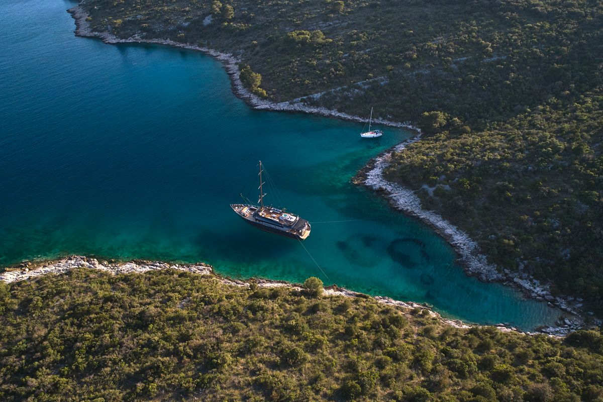 Exterior view of Rara Avis, a Gulet Luxury Sailing Yacht yacht at Split, Croatia