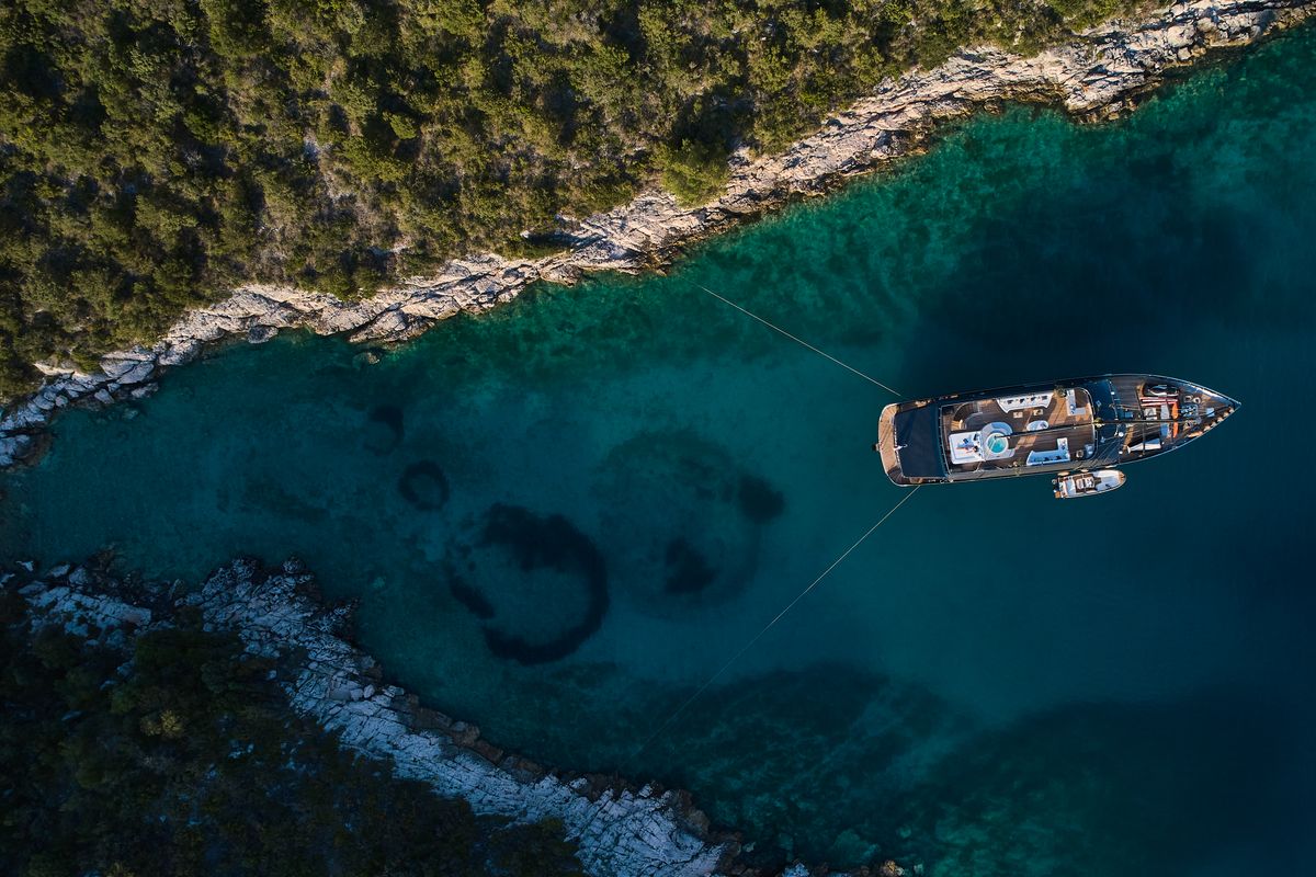 Exterior view of Rara Avis, a Gulet Luxury Sailing Yacht yacht at Split, Croatia