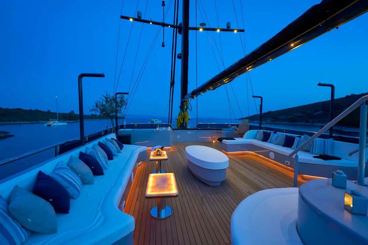 Deck of Rara Avis, a Gulet Luxury Sailing Yacht yacht at Split, Croatia