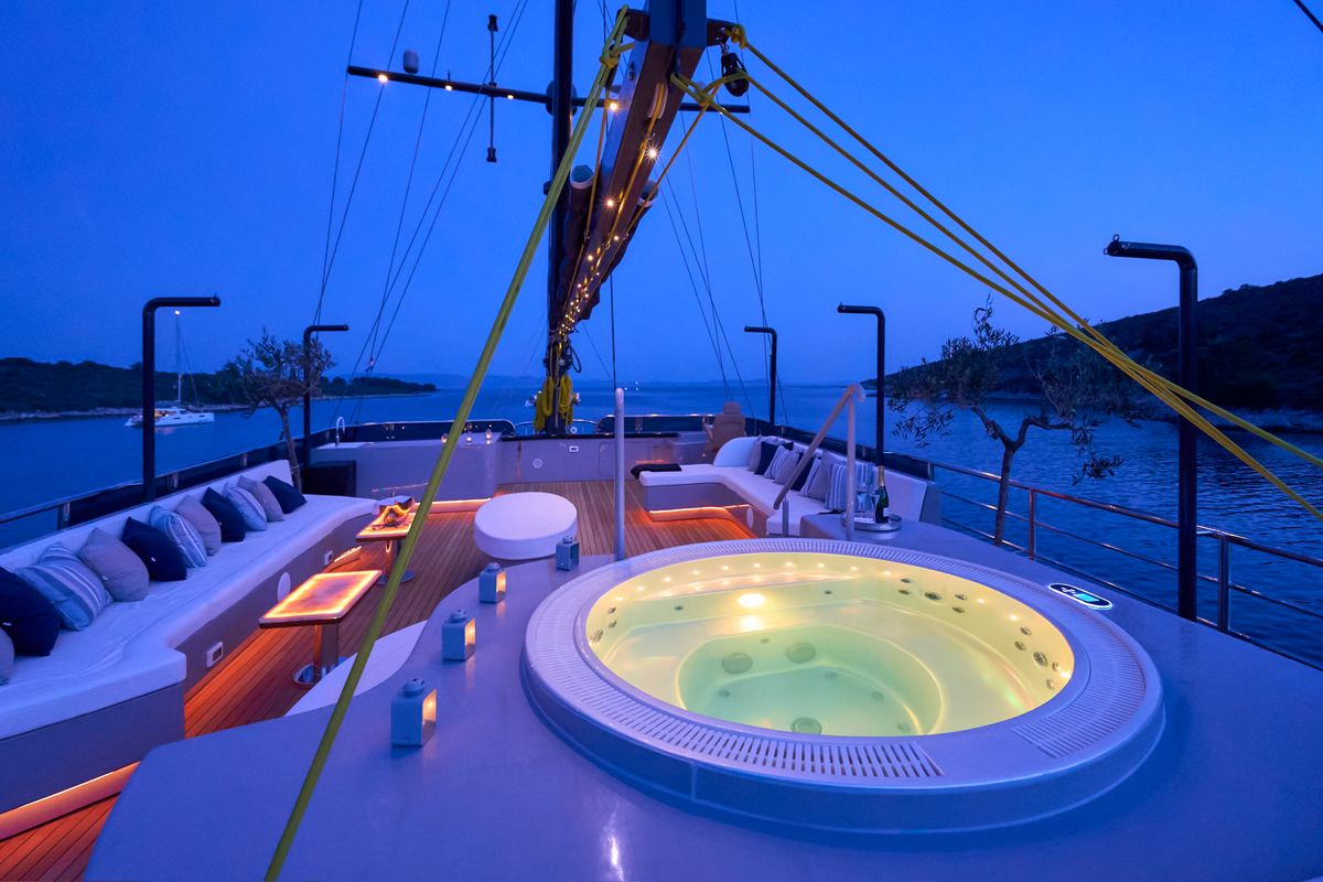 Deck of Rara Avis, a Gulet Luxury Sailing Yacht yacht at Split, Croatia