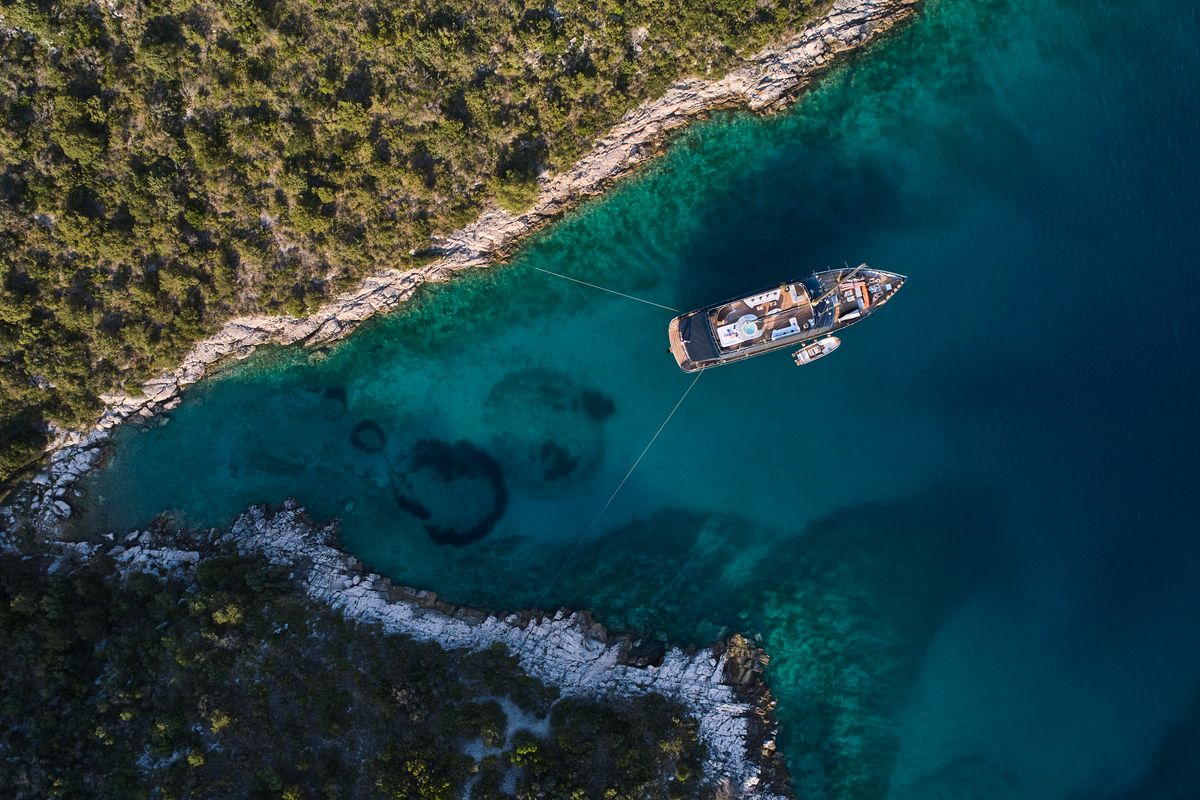 Exterior view of Rara Avis, a Gulet Luxury Sailing Yacht yacht at Split, Croatia