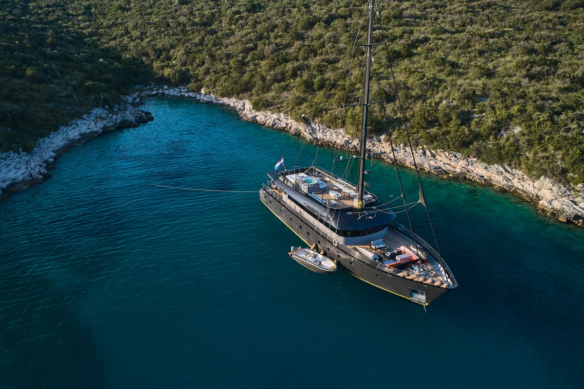 Exterior view of Rara Avis, a Gulet Luxury Sailing Yacht yacht at Split, Croatia