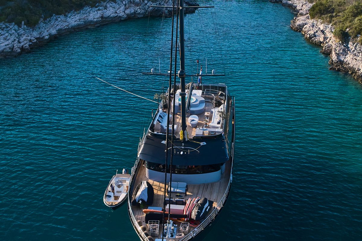 Exterior view of Rara Avis, a Gulet Luxury Sailing Yacht yacht at Split, Croatia