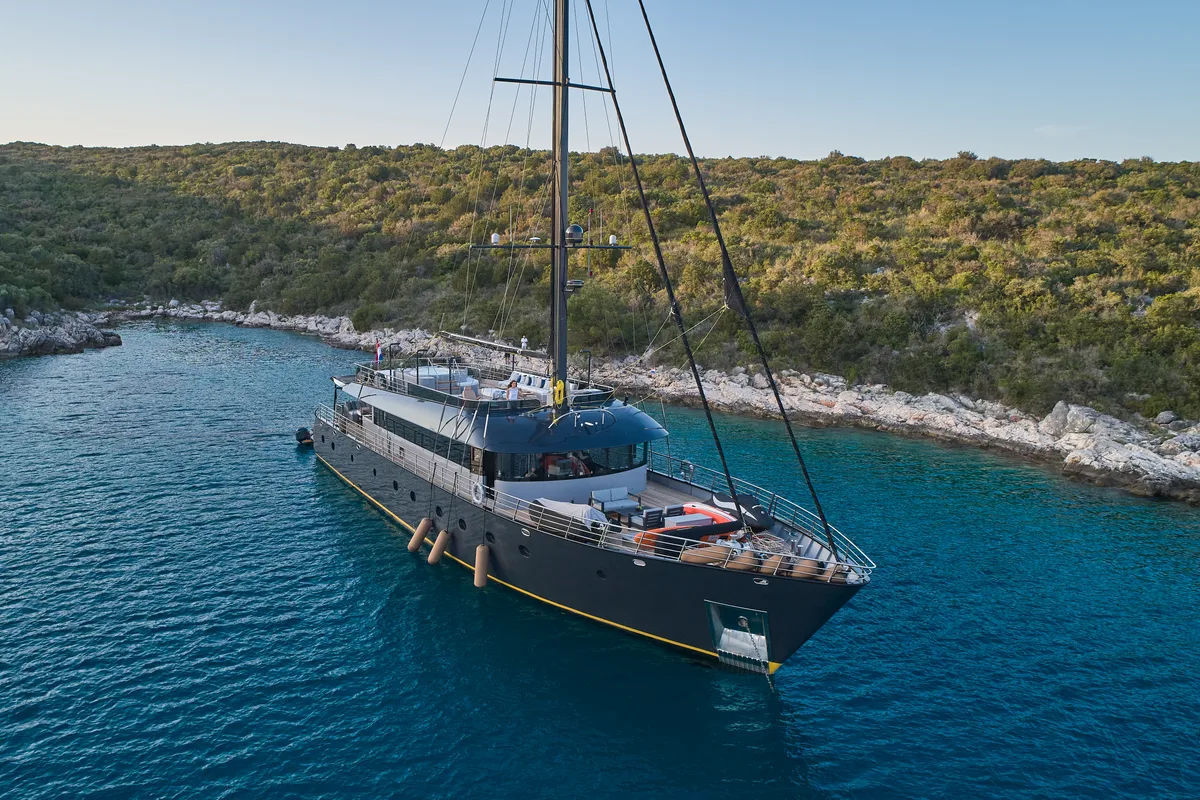 Exterior view of Rara Avis, a Gulet Luxury Sailing Yacht yacht at Split, Croatia