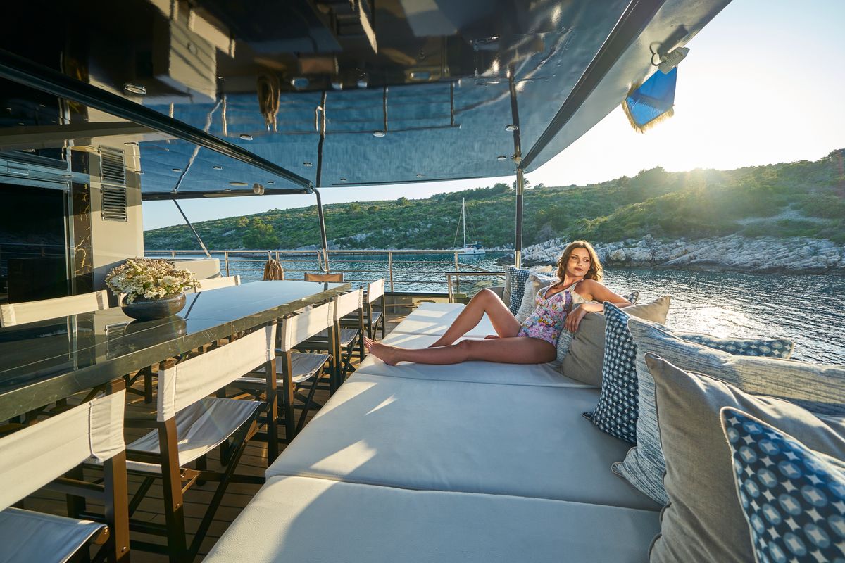 Deck of Rara Avis, a Gulet Luxury Sailing Yacht yacht at Split, Croatia