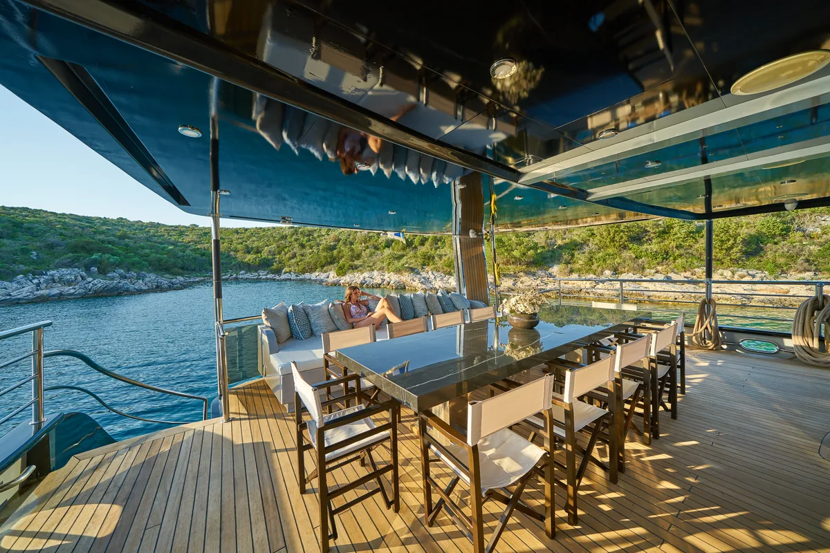 Deck of Rara Avis, a Gulet Luxury Sailing Yacht yacht at Split, Croatia