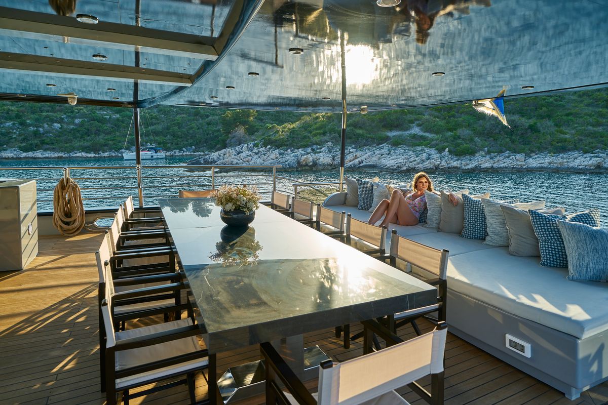 Deck of Rara Avis, a Gulet Luxury Sailing Yacht yacht at Split, Croatia