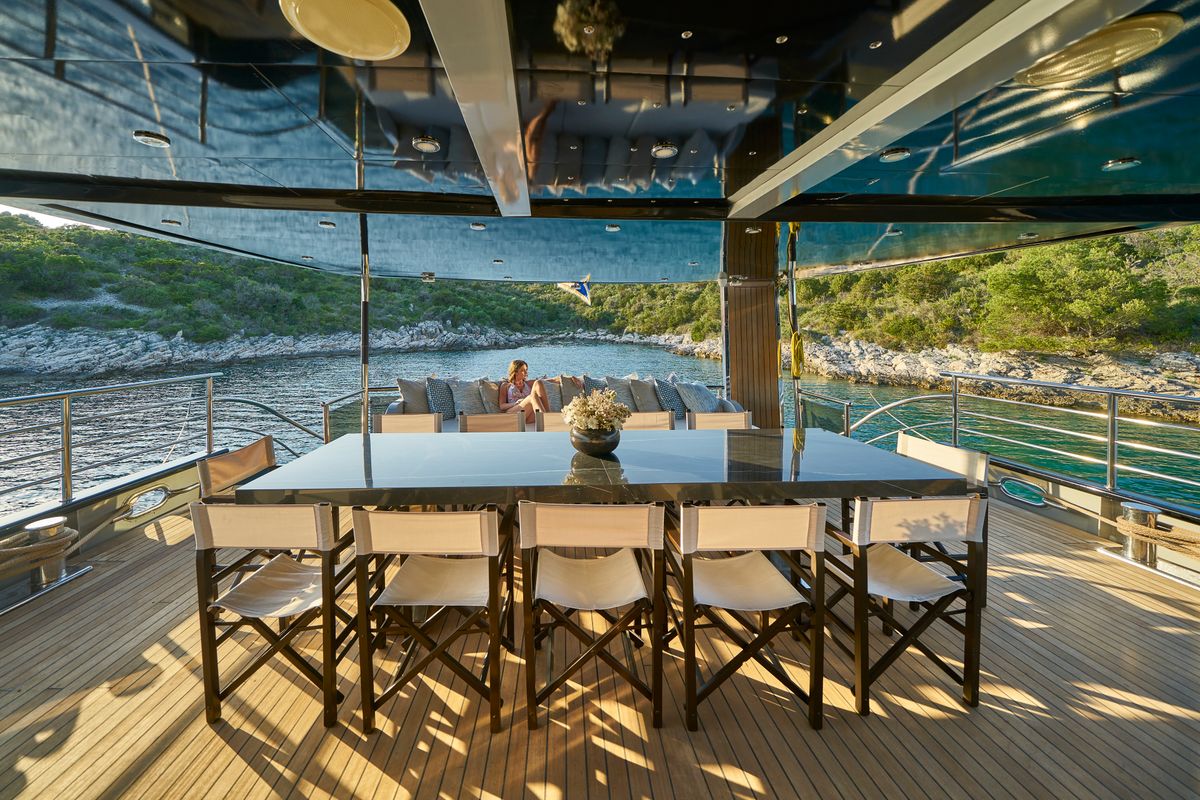 Deck of Rara Avis, a Gulet Luxury Sailing Yacht yacht at Split, Croatia