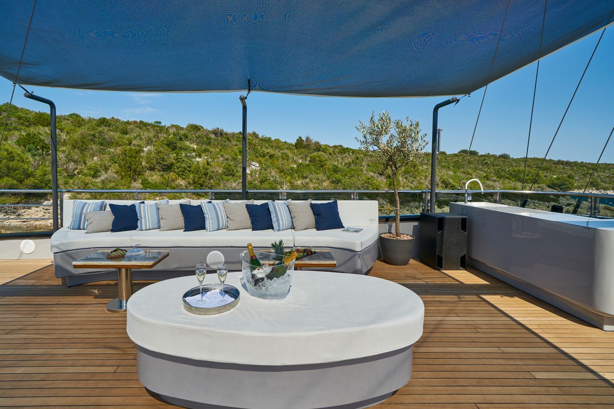 Deck of Rara Avis, a Gulet Luxury Sailing Yacht yacht at Split, Croatia