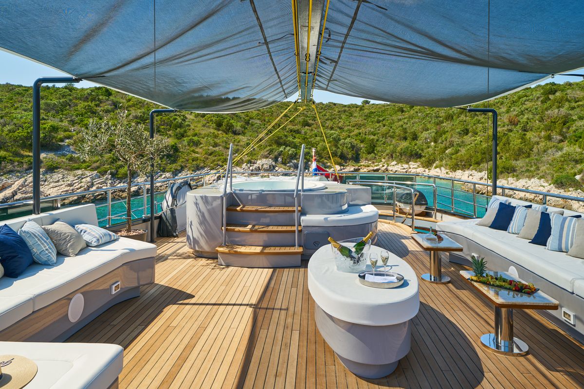 Deck of Rara Avis, a Gulet Luxury Sailing Yacht yacht at Split, Croatia